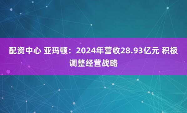 配资中心 亚玛顿：2024年营收28.93亿元 积极调整经营战略
